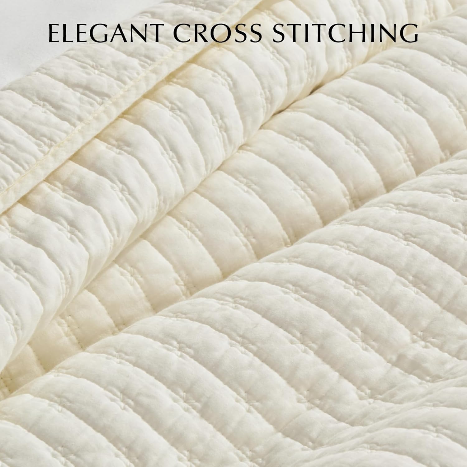 EVERGRACE Cross Stitch Pre-Washed Cotton Quilt Bedding Set King Size, Oversized 3 Pieces Lightweight Bedspread Coverlet for All Season, with 2 Matching Shams, Cream,108"x96"