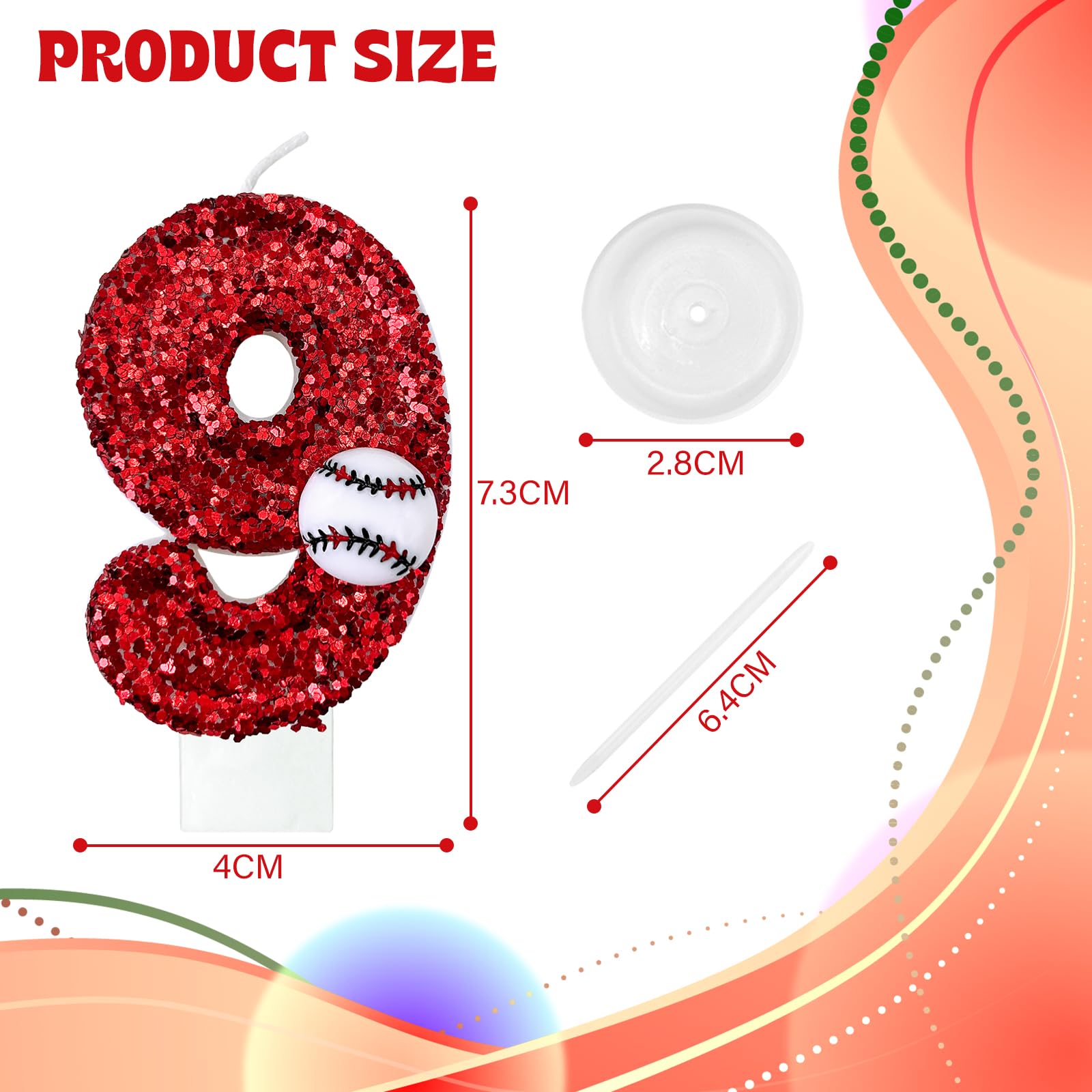 CJPSL Baseball Number Candles, Baseball Birthday Cake Decorations Red Number 9, Suitable for Sports Themed Birthday Parties, Baseball Themed Parties and Anniversary Celebration Party Decorations