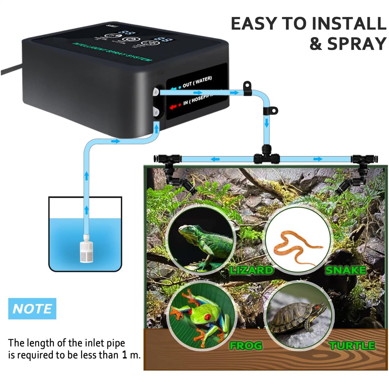 de riego para terrario, humidificador de reptiles, humidificador | automático para reptiles con temporizador, de niebla para terrario con boquillas pulverizadoras, plantas anfibias