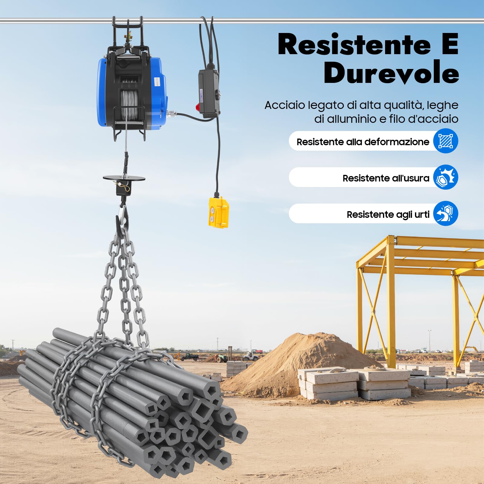 Paranco elettrico 1500 W, verricello elettrico, 30 m, 250 kg, per diversi dispositivi di sollevamento