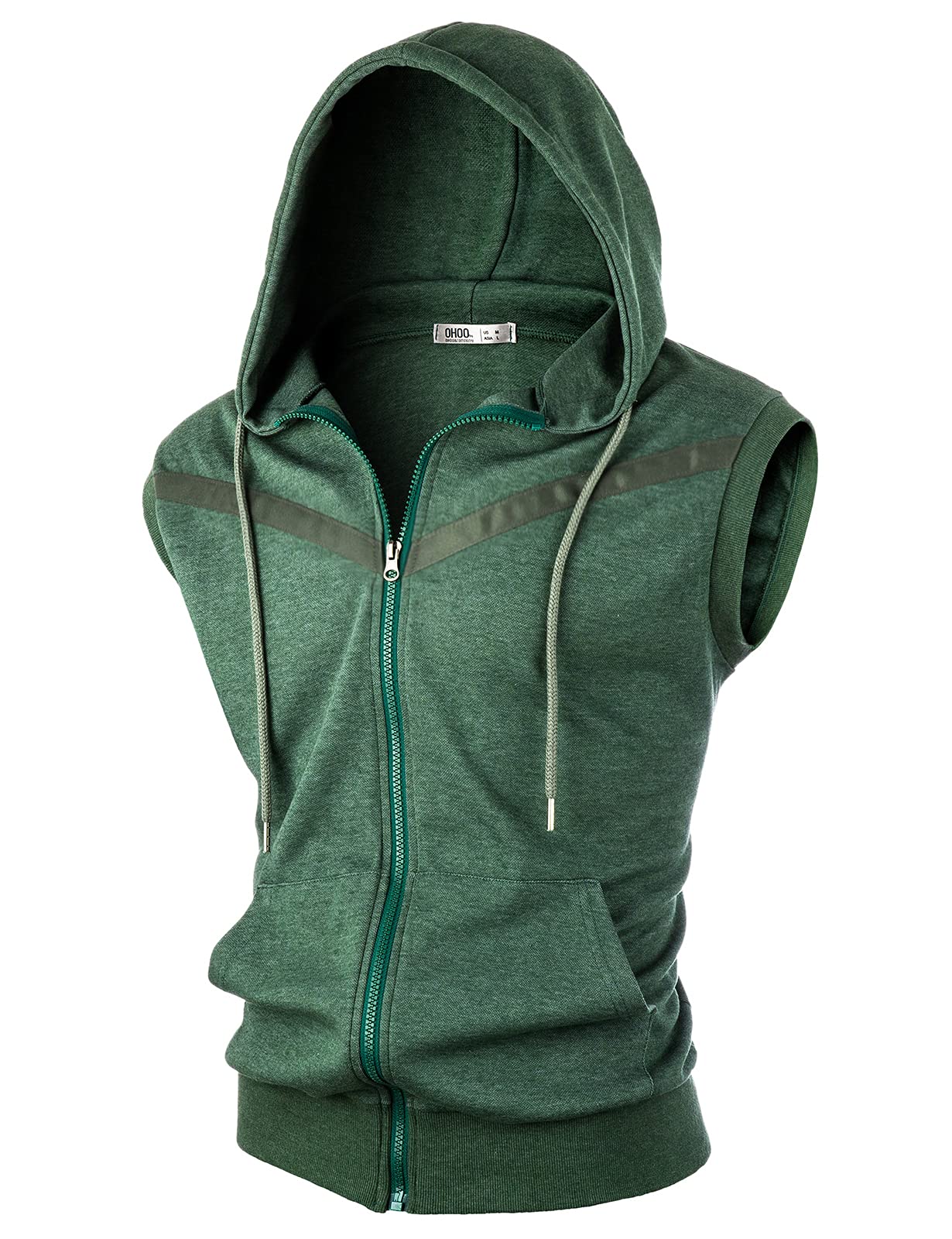 Ohoo Mens Slim Fit Sleeveless Lightweight Zip Up Hooded Sweatshirt Vest Hoodie