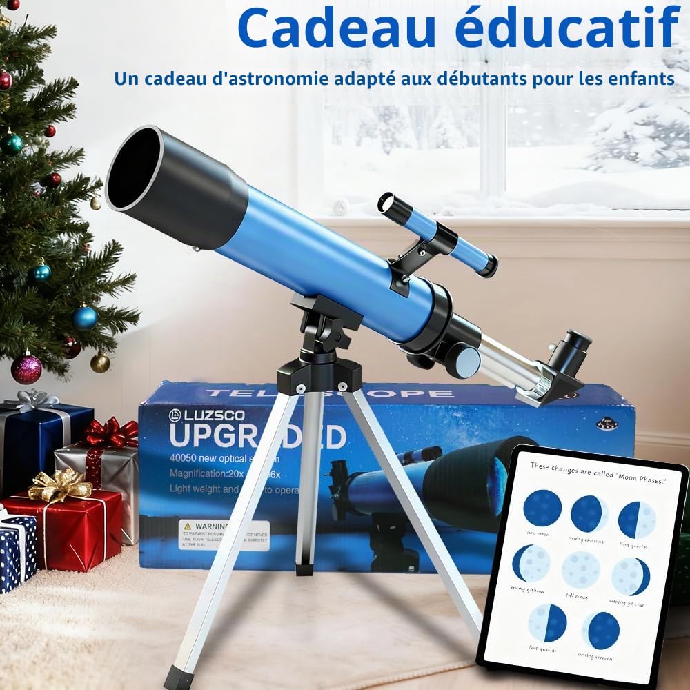 Télescope astronomique 50 mm pour enfants débutant avec trépied 2 oculaires 20X-100X portable