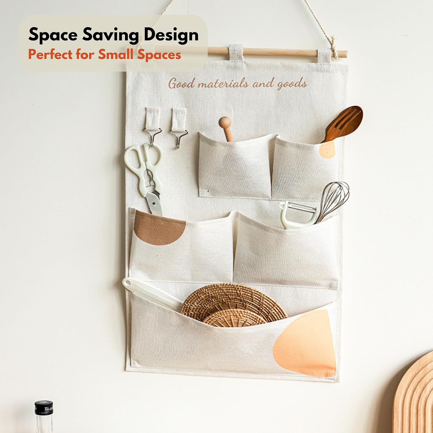 Wall Hanging Organizer with Pockets, Over Door Storage Organizer with Wooden Rod, Multi Pocket Fabric Wall Organizer for Bedroom Bathroom Closet Door, Space Saving Hanging Storage Bag (12)