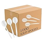 Plasticpro Cutlery Plastic Soup Spoons Medium Weight Disposable Silverware (White,1000 Soup Spoons)