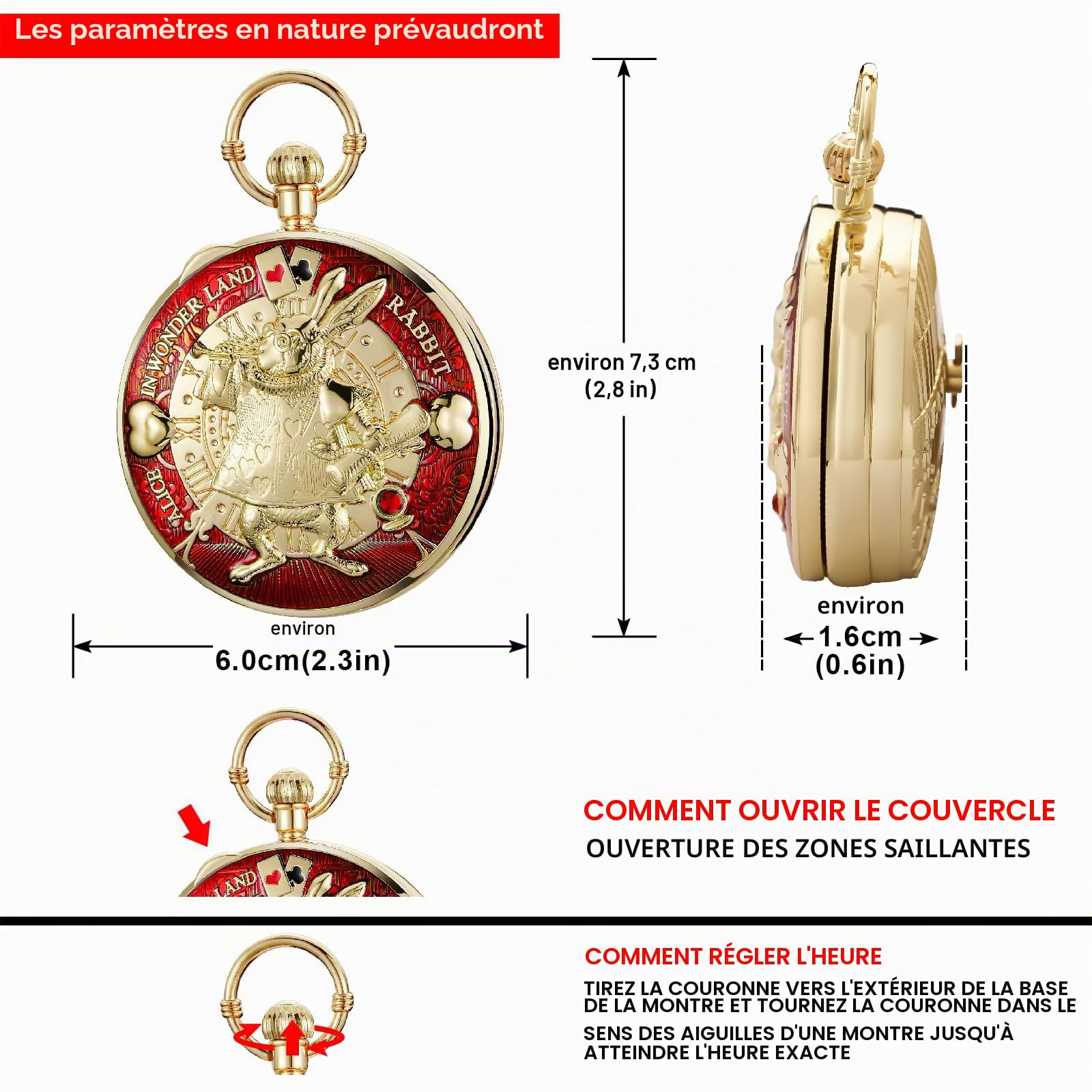 Tiong Montre de poche Alice au pays des merveilles - Boîte à musique à manivelle - Avec chaîne - Cadeau d'anniversaire ou de remise de diplôme