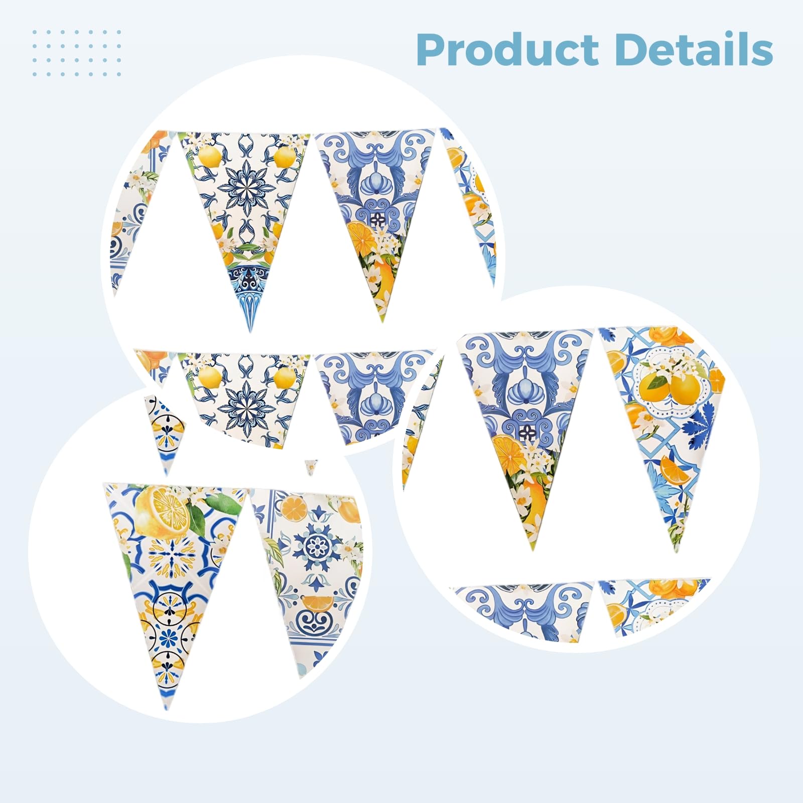 Lot de 6 guirlandes fanions Citron, fanions méditerranéens Bleu, Blanc, Jaune, décoration de fête Italienne d’été, 12 fanions par Ficelle, déco Charmante côte amalfitaine