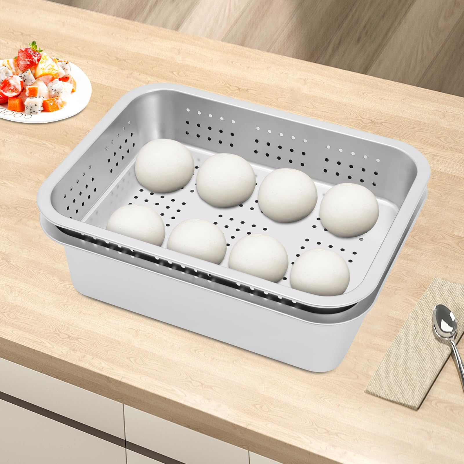 Juego de 2 tamices de cocina de acero inoxidable y cuenco, juego de cuencos para mezclar, colador microperforado, cesta versátil resistente al calor, temperatura 100 ℃, apto para lavavajillas