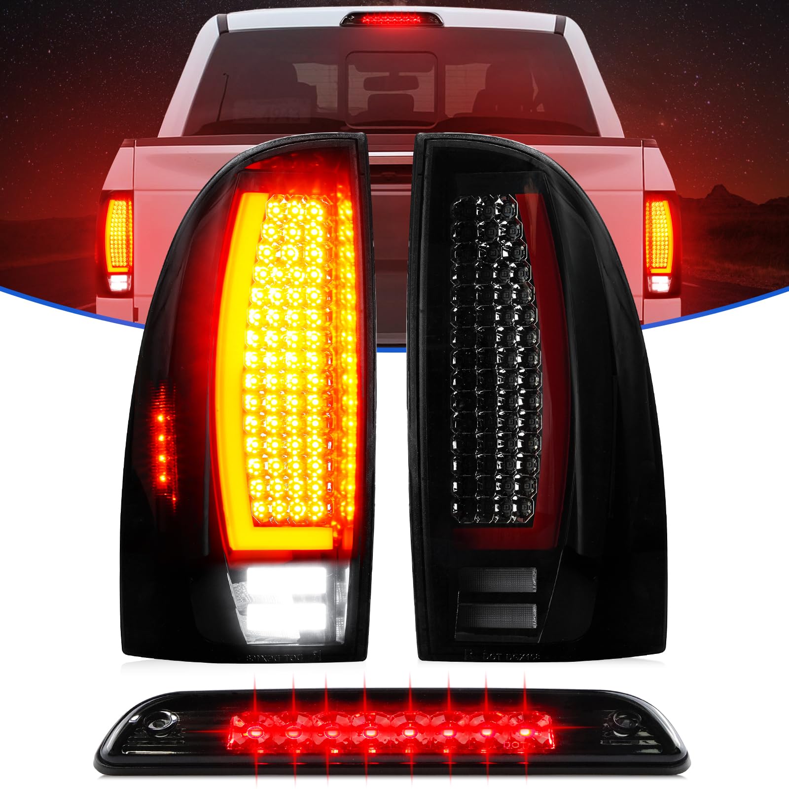 Photo 1 of LED Tail Light Assembly + 3rd Brake Light Kit for Toyota Tacoma 2005-2015, Rear Brake Cargo Lamp Taillight, Smoke Lens