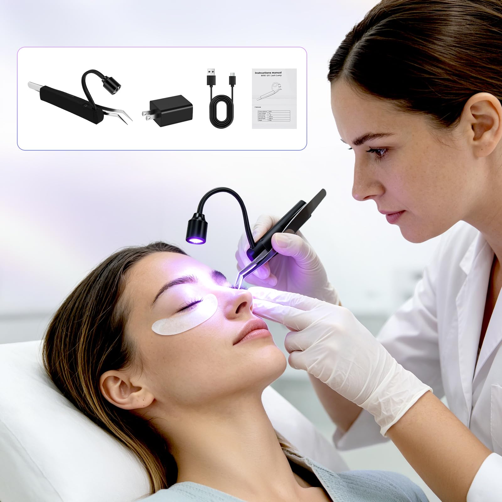 Mini UV Lampe Wimpernverlängerung, 1 W Hand-UV-Lampe mit Pinzette