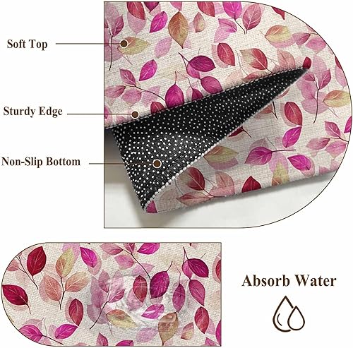 Miniatura 7 de 4x6 Area Rugs, Red Pink Leaves Non-Skid Rubber Backing Large Rectangle Rugs - Living Room Bedroom Home Office, Botanical Abstract Color Retro Plants
