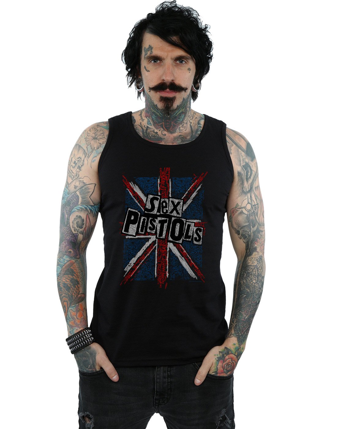 Absolute Cult Men's Black Sex Pistols Anarchy Flag Vest Small