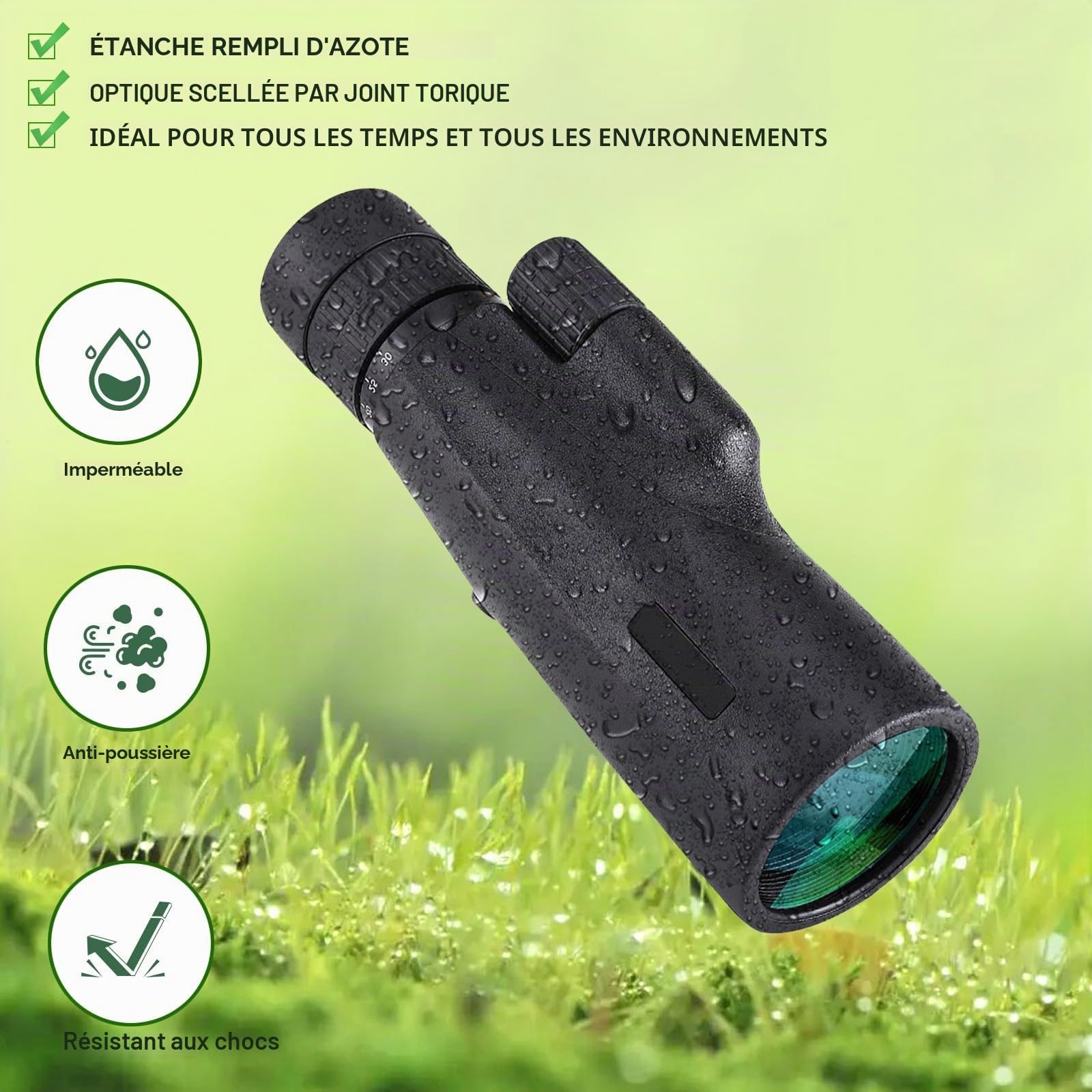 Monoculaire 10-30x50 Prisme BAK4 HD, Télescope Portable Étanche avec Trépied & Support Téléphone, Idéal pour Observation Oiseaux, Randonnée, Concert et Événements Sportifs