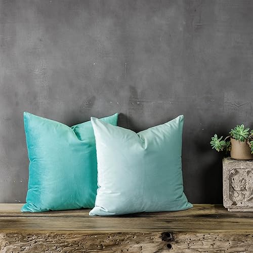 Miniatura 3 de Juego de 2 fundas de almohada de terciopelo suave turquesa de 18 x 18 pulgadas para sofá, cama, sala de estar, fundas de cojín cuadradas de lujo