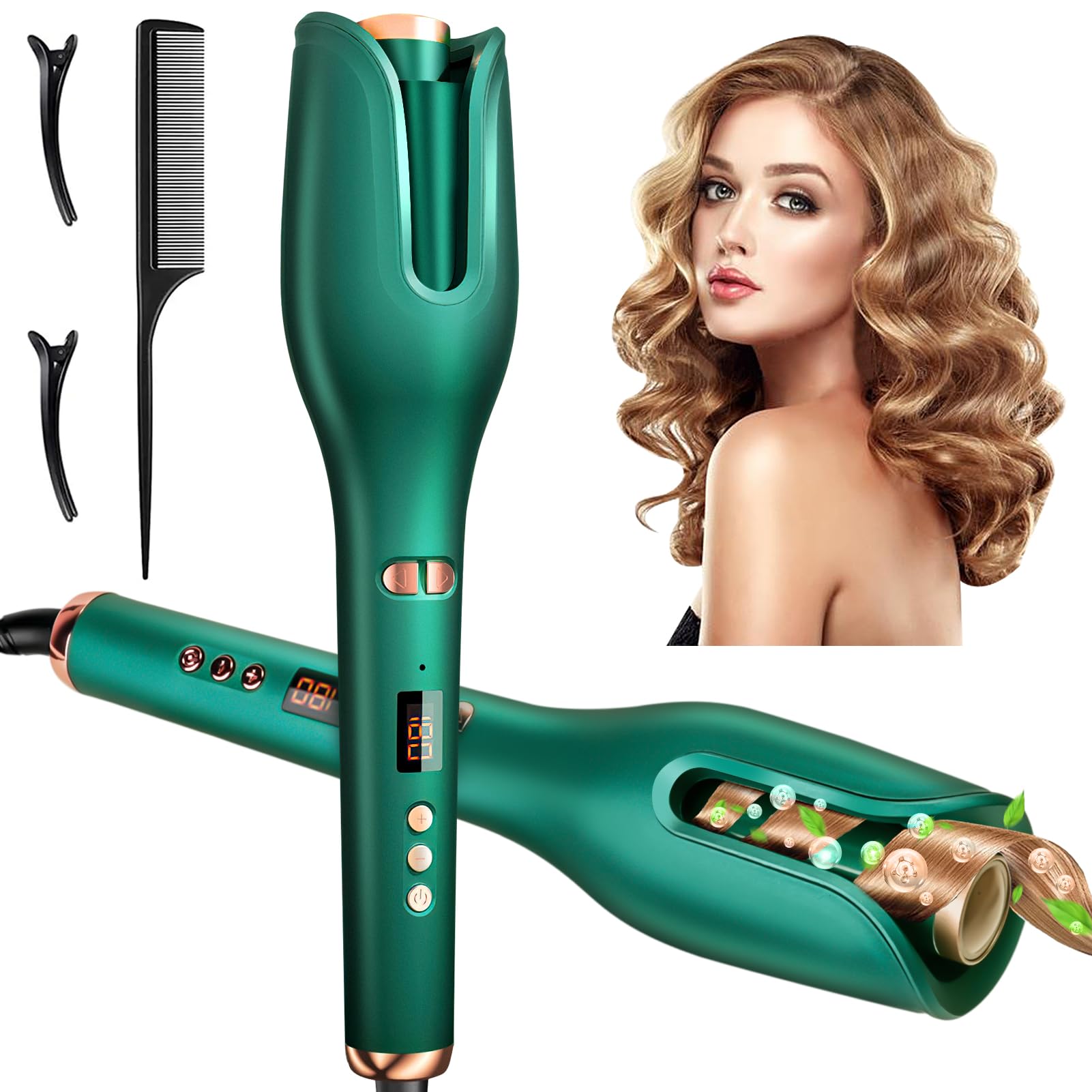 Hair Curler, Curling Wand Automatic Hair Curler 120℃ to 200°C Adjustable Temperature Hair Curlers for Long Hair Ceramic Barrel, with Portable Storage Bag