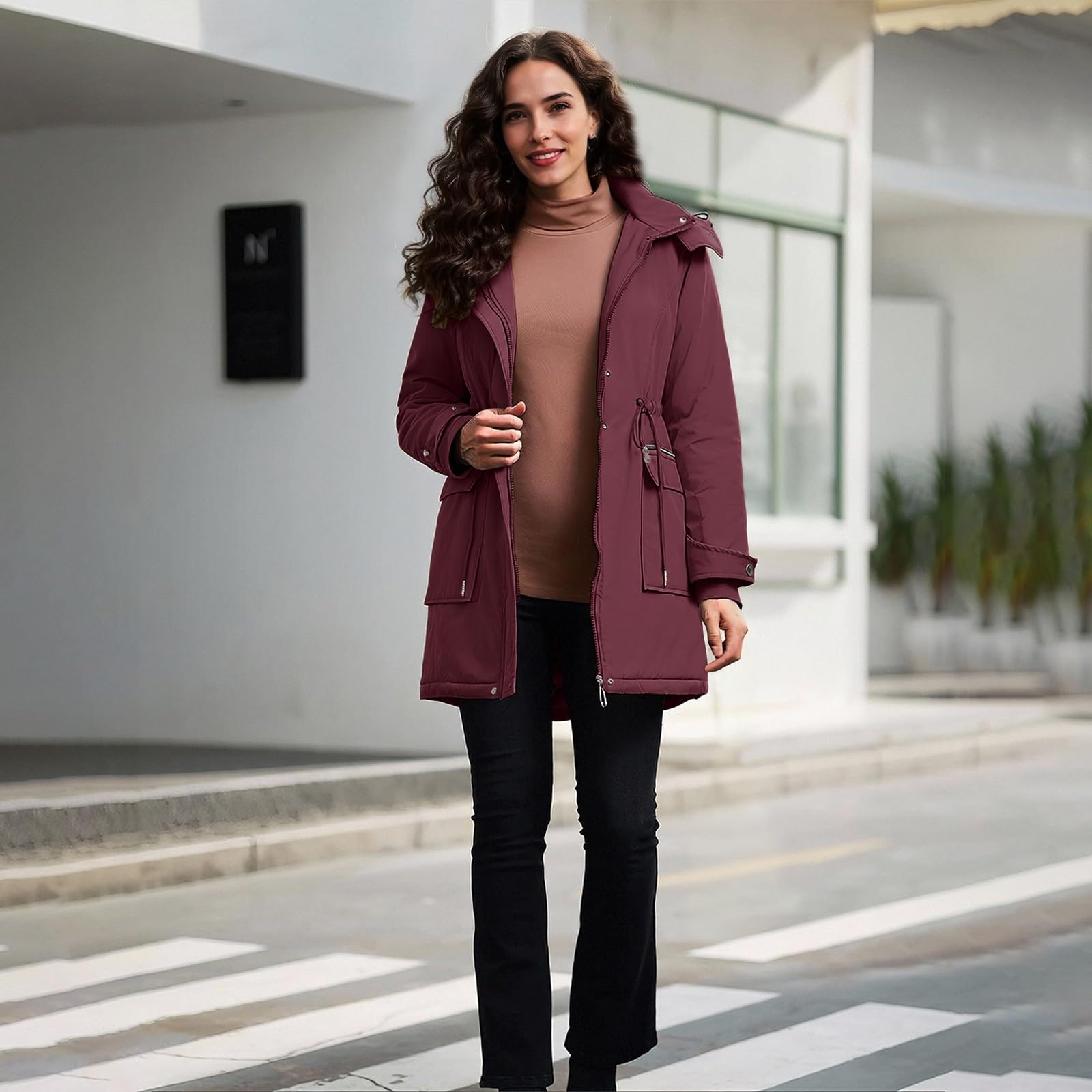 Abrigos de Invierno para Embarazadas,Chaqueta Porteo Mujer con Capucha | Abrigo 3 en 1 Premamá y Porteo Chaquetas Larga Gruesa de Manga Larga con Bolsillos Parka Cálida para Porteo de Bebé