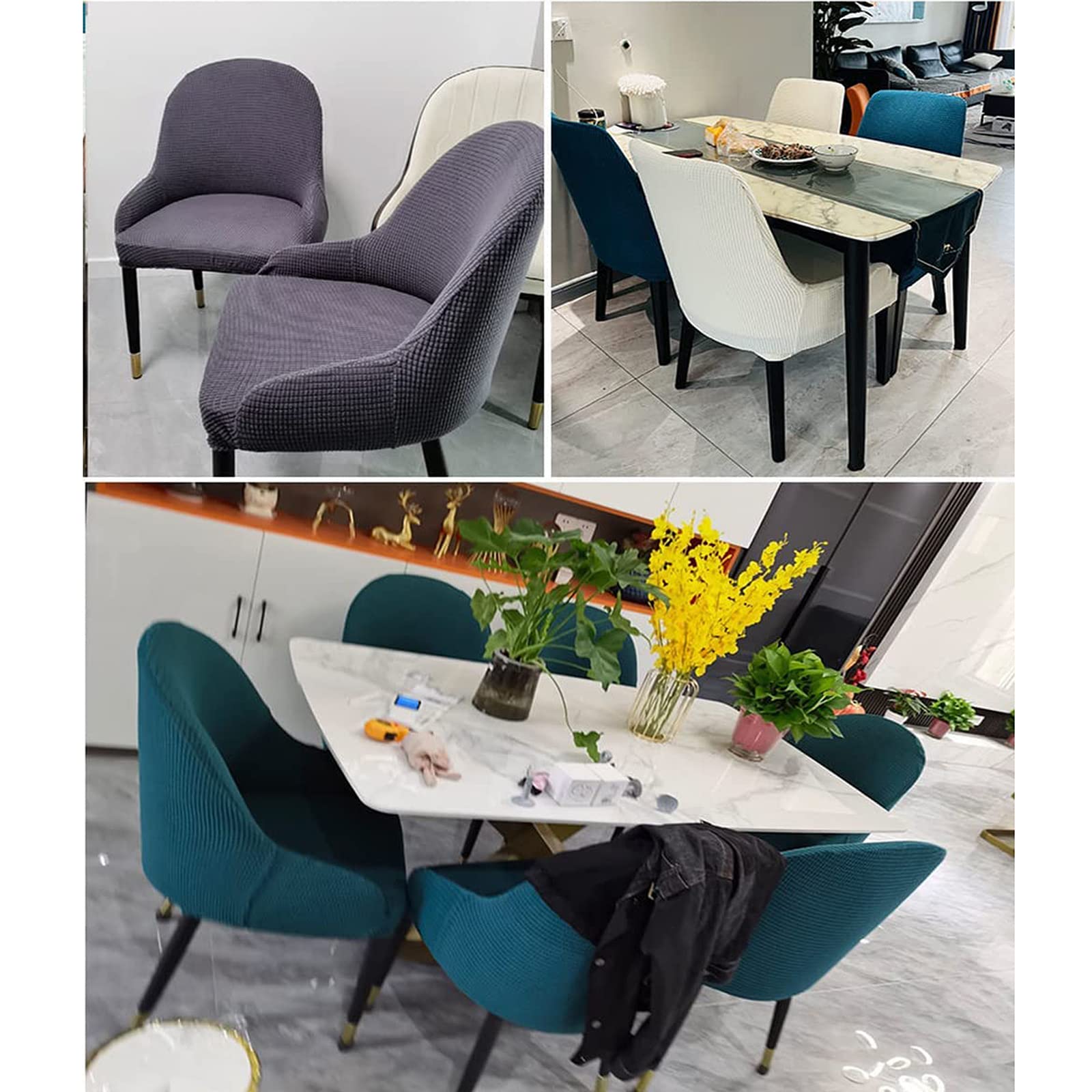 Paquete de 2/4 Fundas para Sillas de Comedor con Reposabrazos Respaldo Curvo Elástico Funda para Silla de Oficina Fundas para Sillones Protector de Asiento para Silla de Comedor