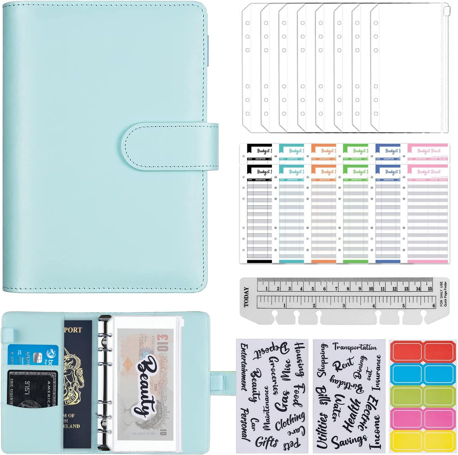 A6 Money Budget Ring Binder - Money Saving Wallet Organiser Binder with Pockets, Cash Stuffing Budget Wallet Planner Binder with Cash Envelope, Money Folder Wallet Organiser for Cash Saving