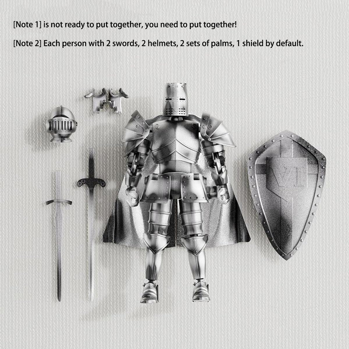 Figurka średniowiecznego rycerza, wieloprzegubowy ruchomy manekin T13, przegubowy robot, model pokazowy wojownika fantasy (wymagany montaż) (srebrna)
