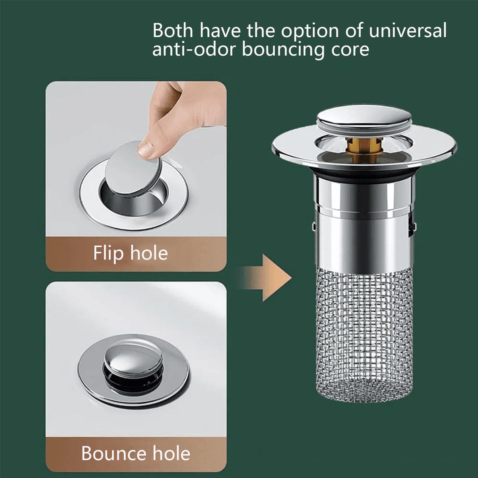 3Pcs Bathroom Sink Drain Strainer Set - Stainless Steel Hair Catcher, Stopper & Floor Filter, Silver - View #9