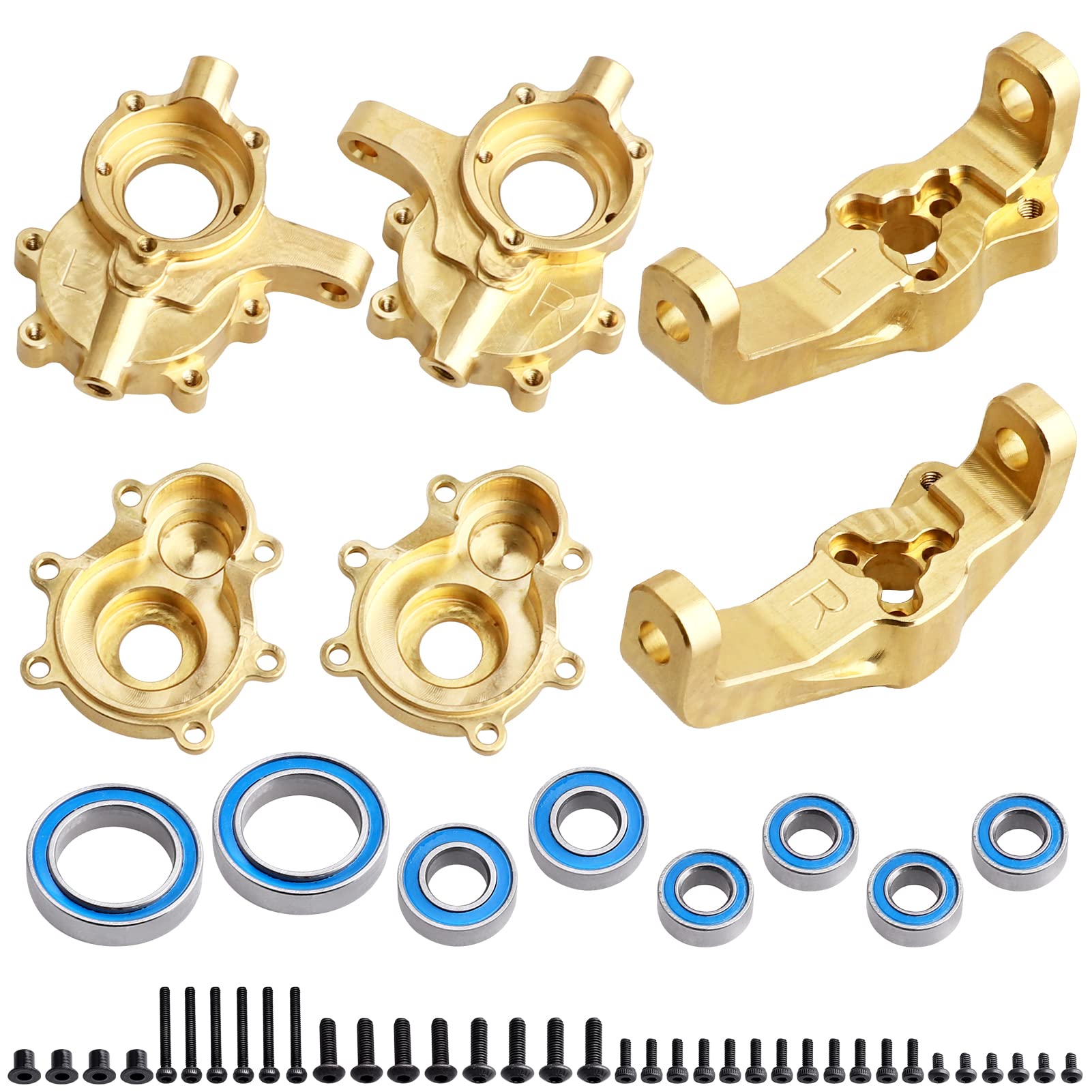 CrazyHobby Brass Front Portal Housing Blocks Inner & Outer with Bearings and C-Hubs Carriers for Redcat Gen8 (Gold)