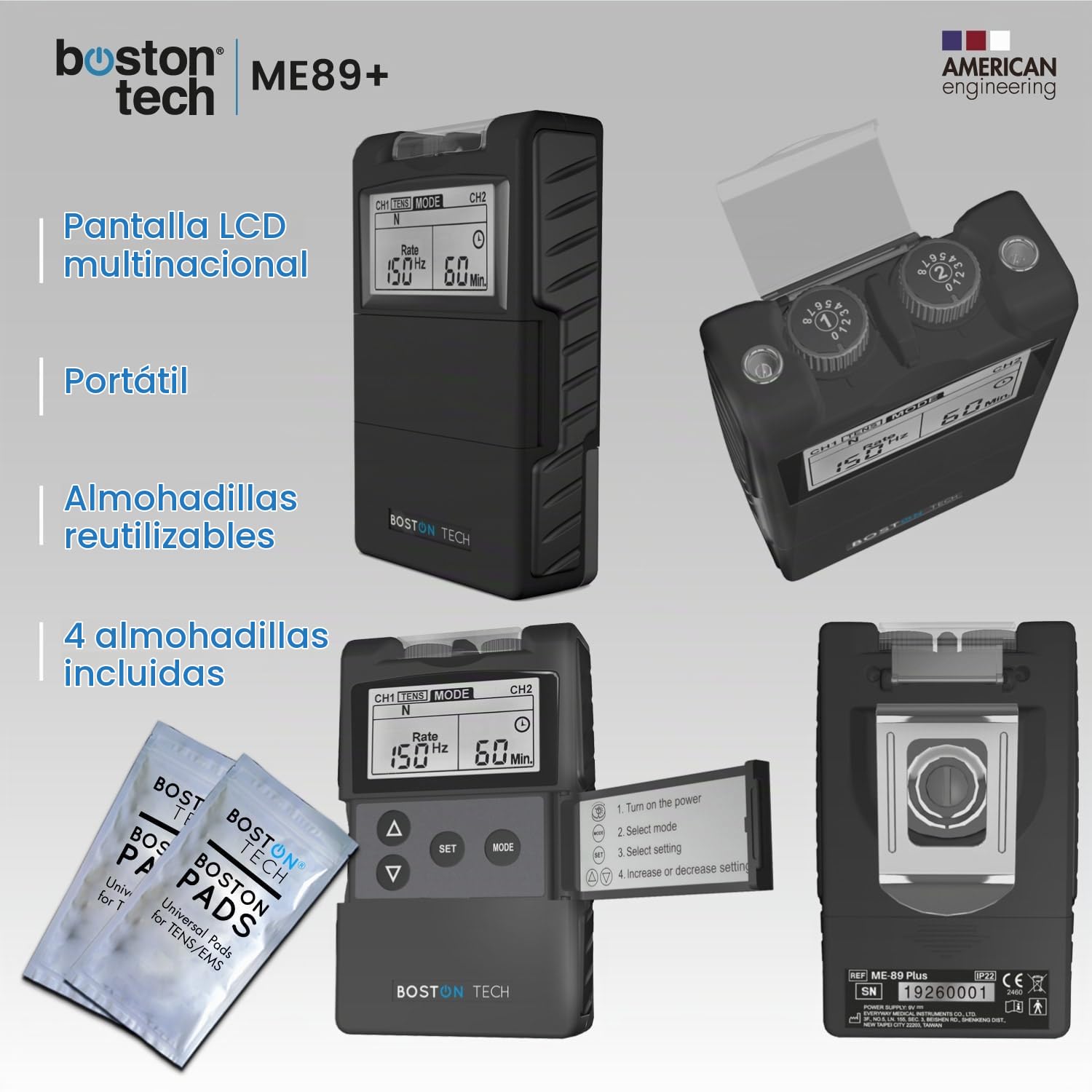 Boston Tech 89+ - Boston tech me-89 plus - electroestimulador muscular digital tens, color negro