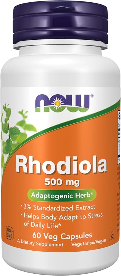 NOW Supplements, Rhodiola 500 mg, Helps Body Adapt to Stress of Daily Life*, Adaptogenic Herb*, 60 Veg Capsules