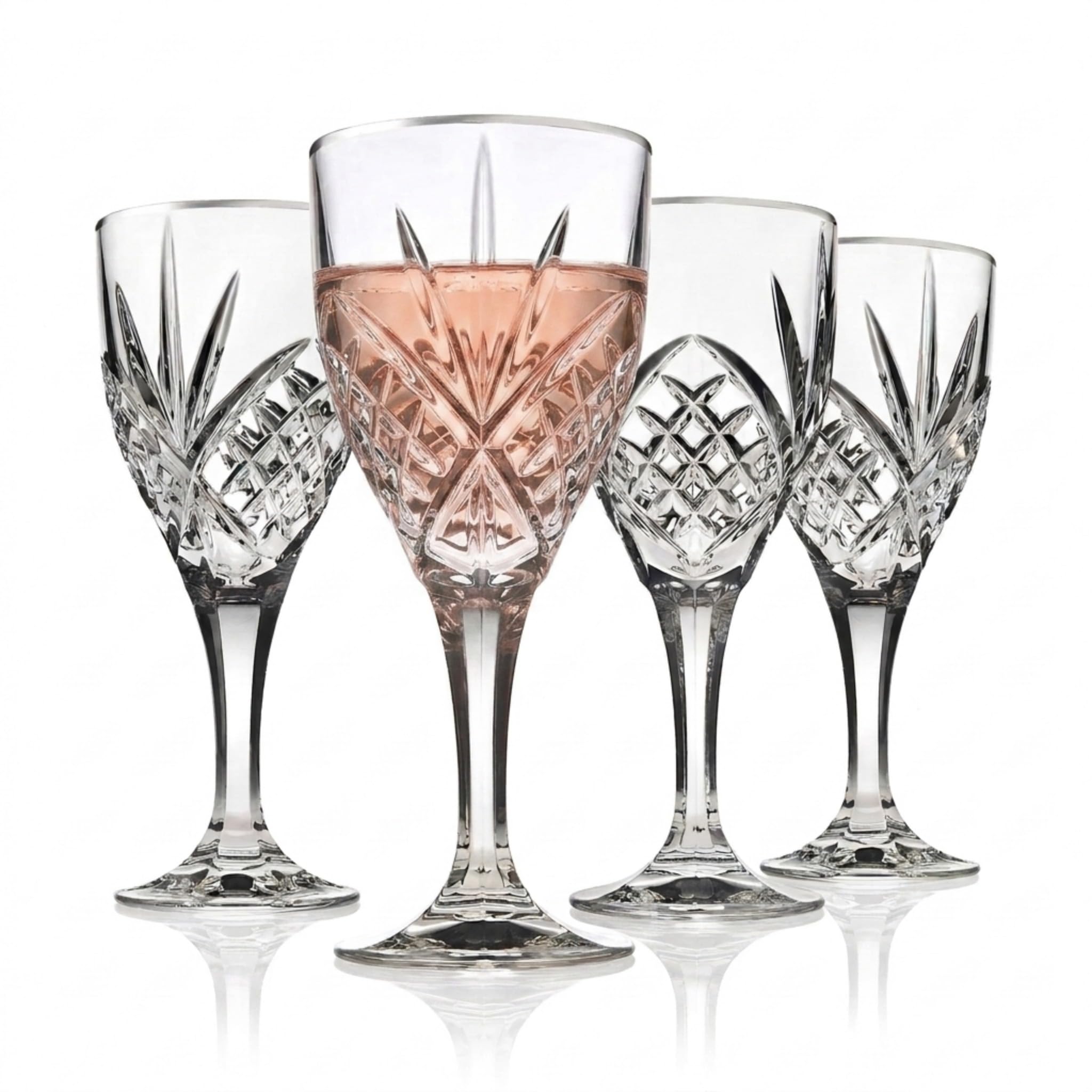 Wine Glasses, Stemmed Wine Glass Goblets - Dublin Platinum - 9oz, Set of 4