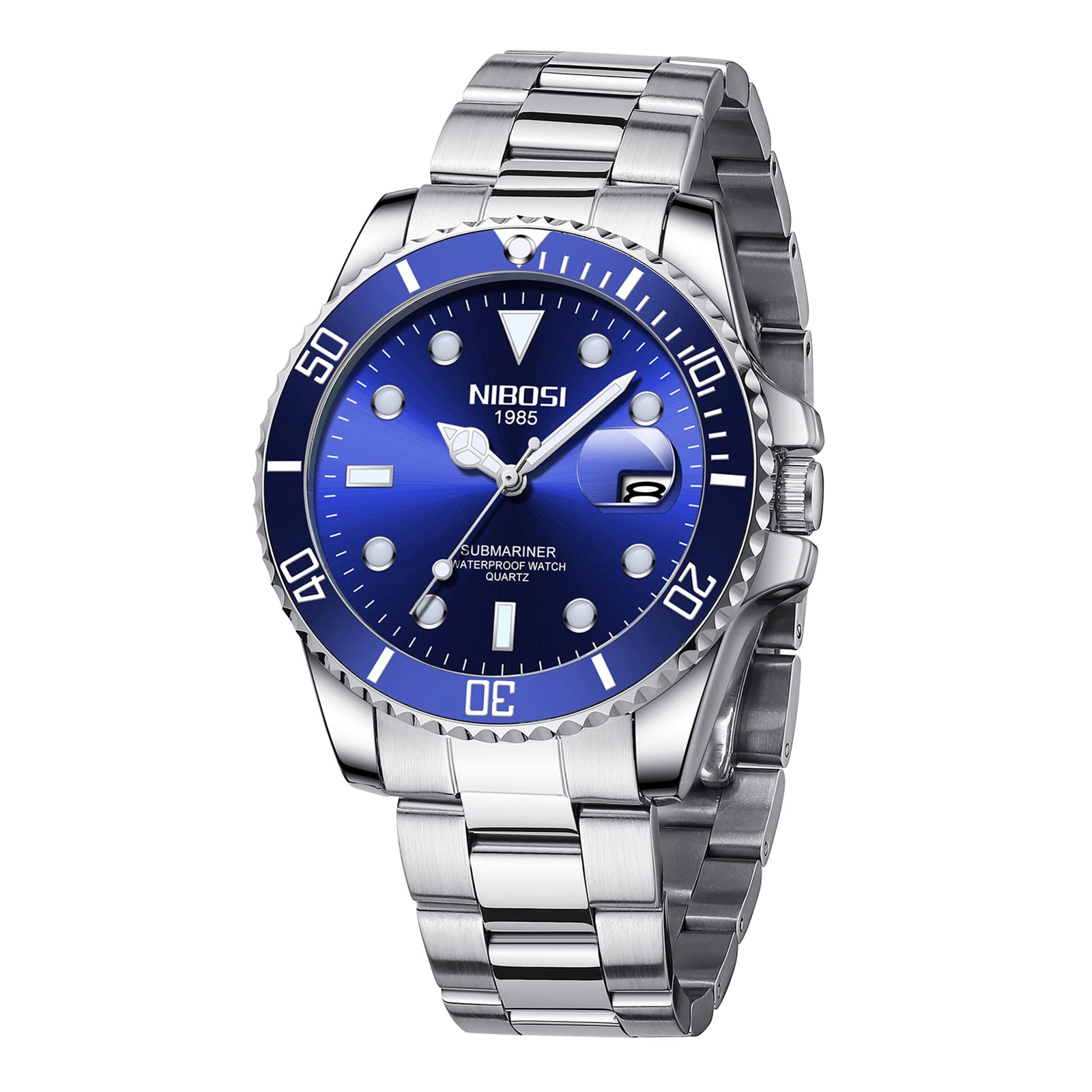 NIBOSI Men's Watches Analog Quartz Green Dial Stainless Steel Watches for Men Waterproof Sport Business Dress Wrist Watches with Calendar