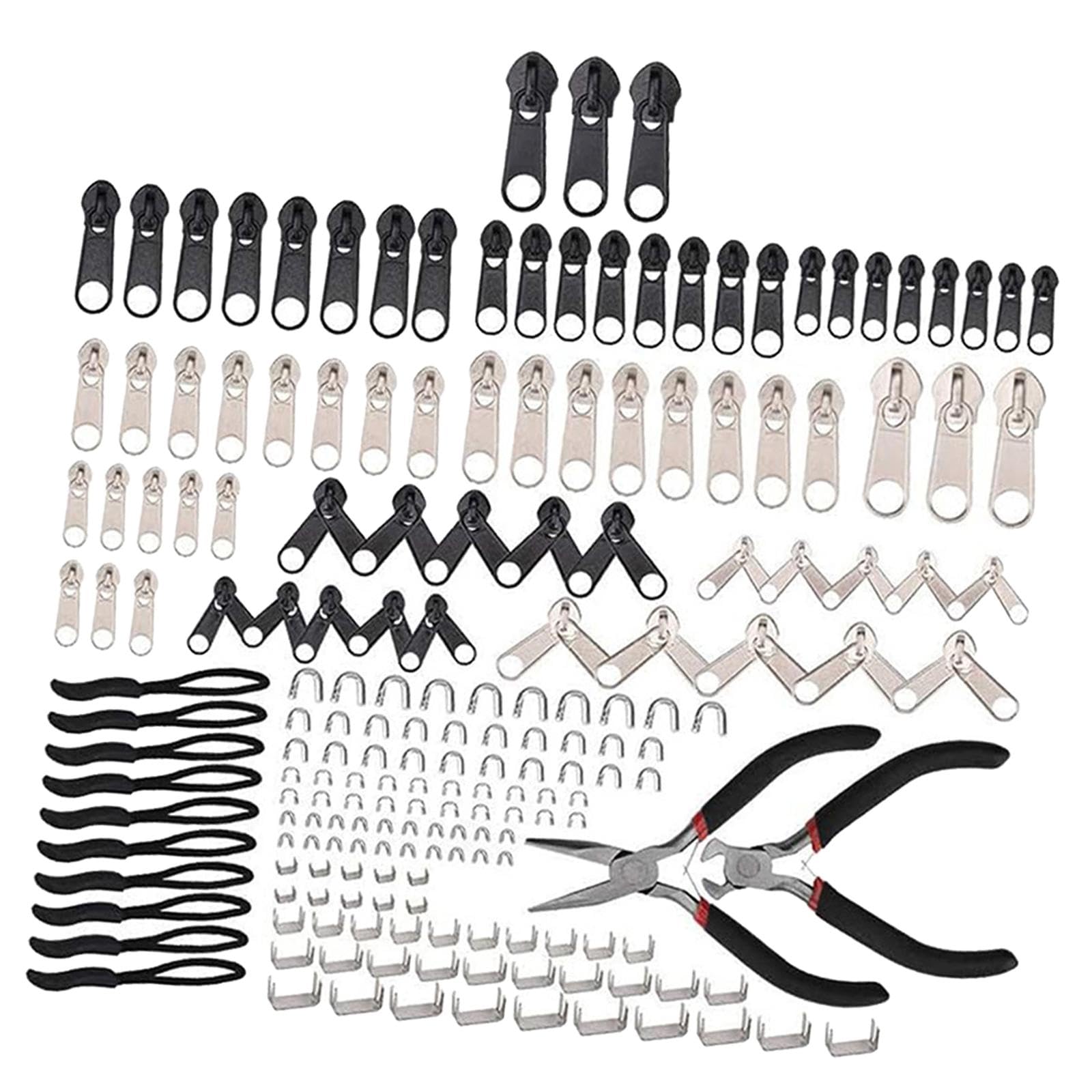 Kit di riparazione per cerniere, estrattore manuale per cerniera, con pinza per installazione, per borse, giacche, tende, vestiti (1 set/197 pezzi) (2 set)