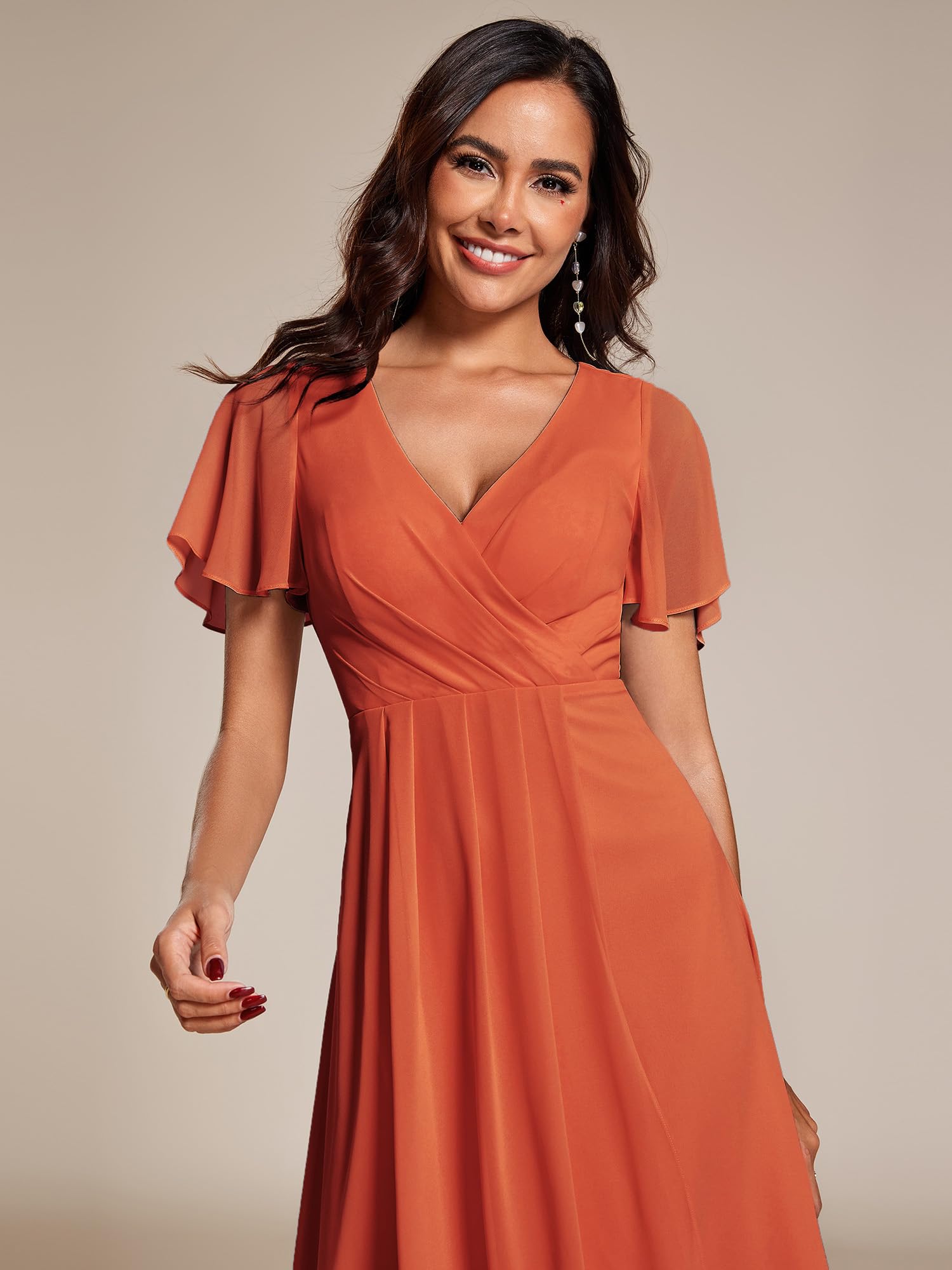 Ever-Pretty Vestidos de Invitada de Boda Elegantes Vestidos de Noche de Gasa Mujer Midi Cortos Vestidos de Novia EG02084-P