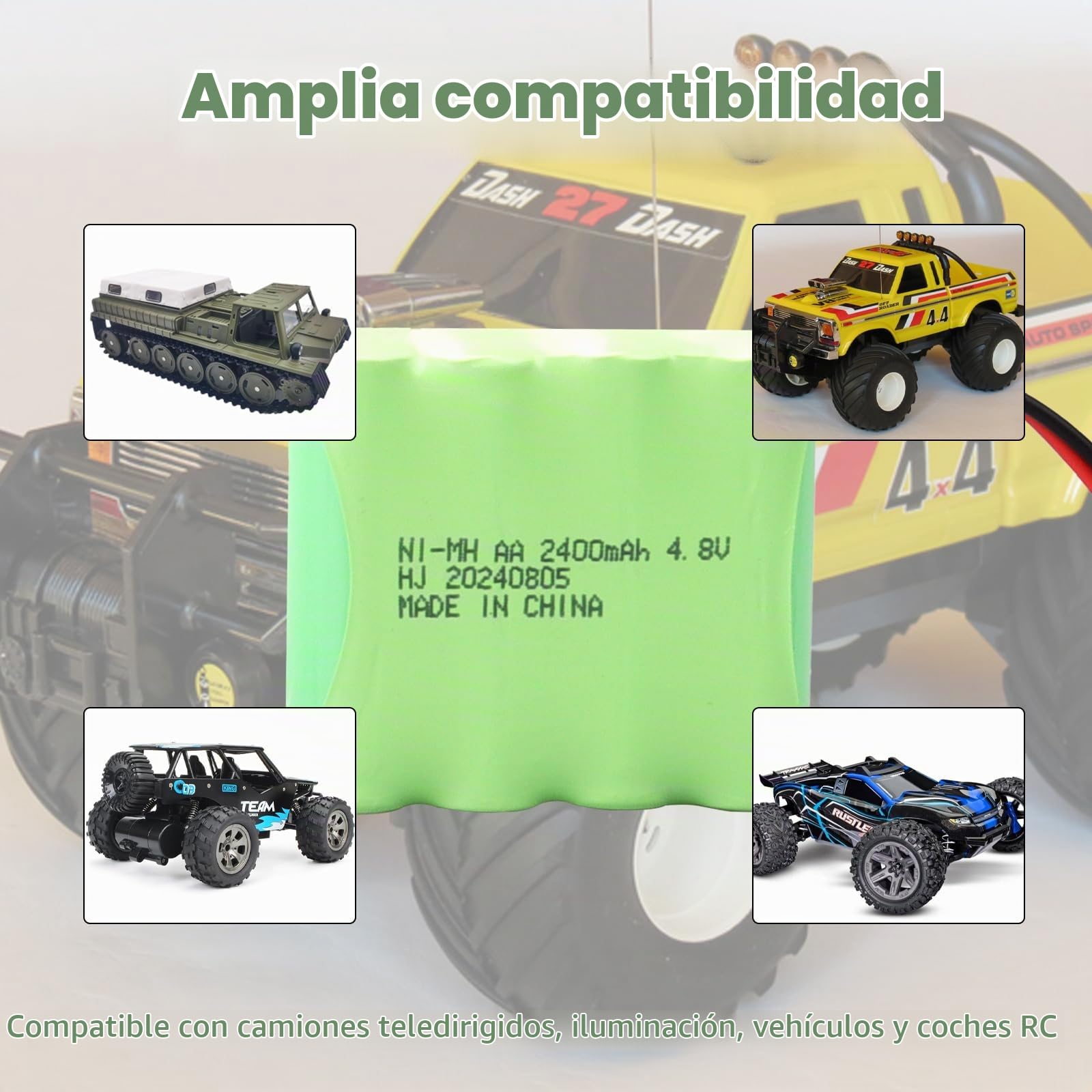 Paquete de 2 baterías Recargables NiMH RC de 4,8 V y 2400 mAh con Conector SM 2P, aptas para Coches de radiocontrol, vehículos de Juguete eléctricos, Camiones a Control Remoto
