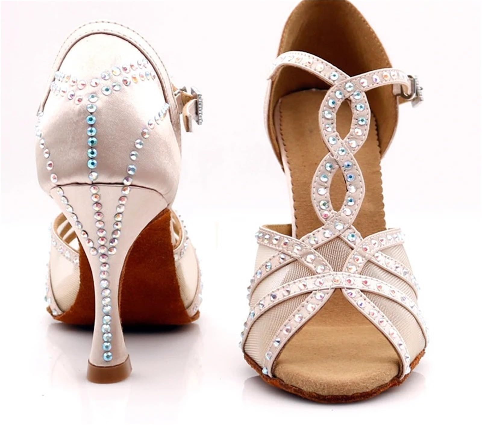 Scarpe da Ballo Latino per Le Donne Scarpe da Ballo Latino Scarpe da Ballo for Cena da Donna Maglia in Raso con Strass Lucidi Scarpe da Salsa Tacchi Alti(Black,Heel 7.5CM_9)