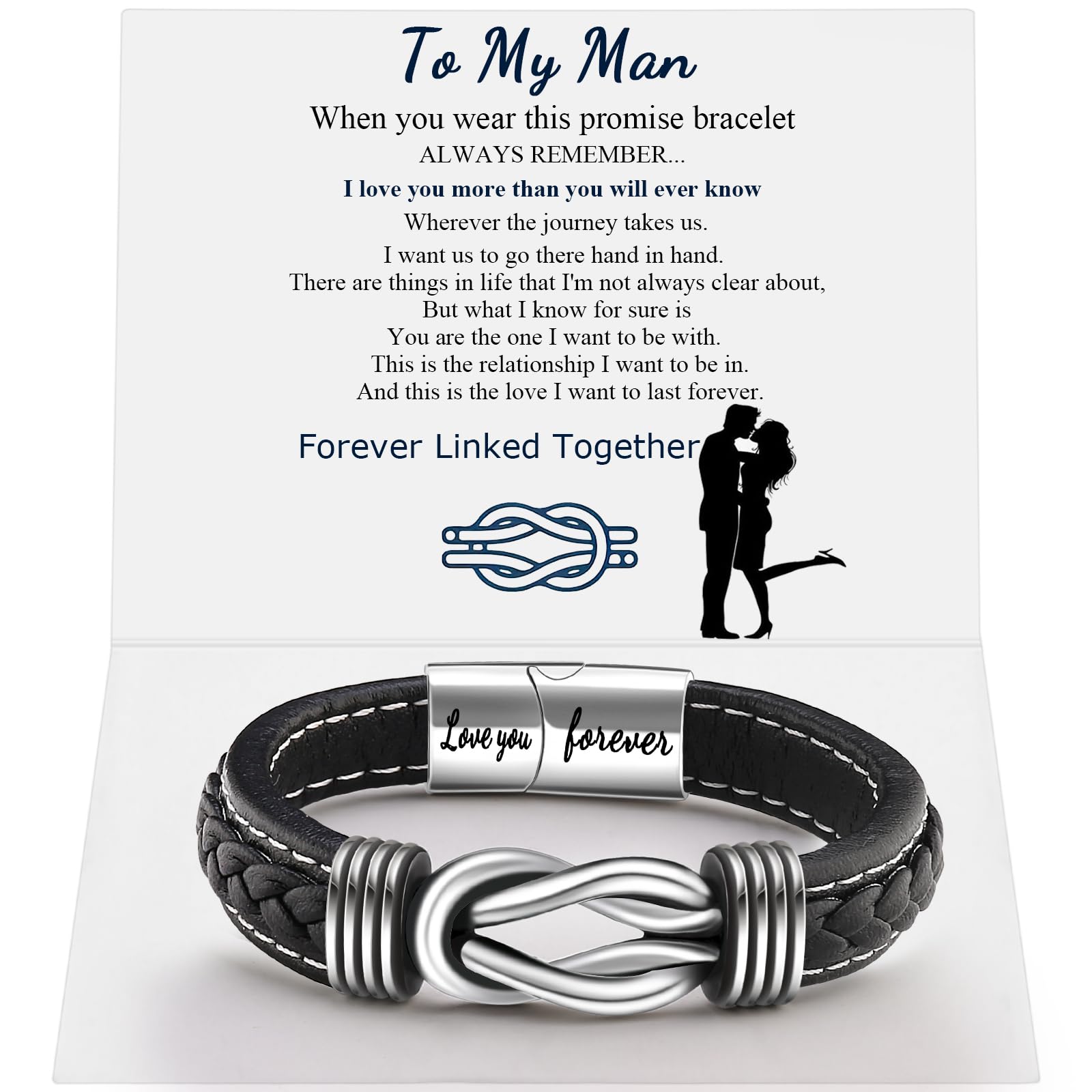 Infinity Knot Leather Bracelets for Men Birthday Anniversary Christmas Gift Idea Mens Braided Cuff 7.8/8.5/9 Inches Bracelet Forever Linked Together Bracelet for Man Son Husband Boyfriend Brother Grandson