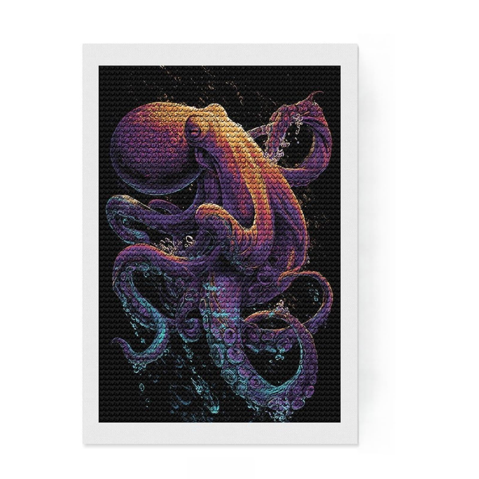 Junmoney Vibrant Octopus Art Diamond Art Kit 8"x12", Sparkling Crystal Beads, Home Decoration, with Tool Kit, Fun Craft Activity, DIY