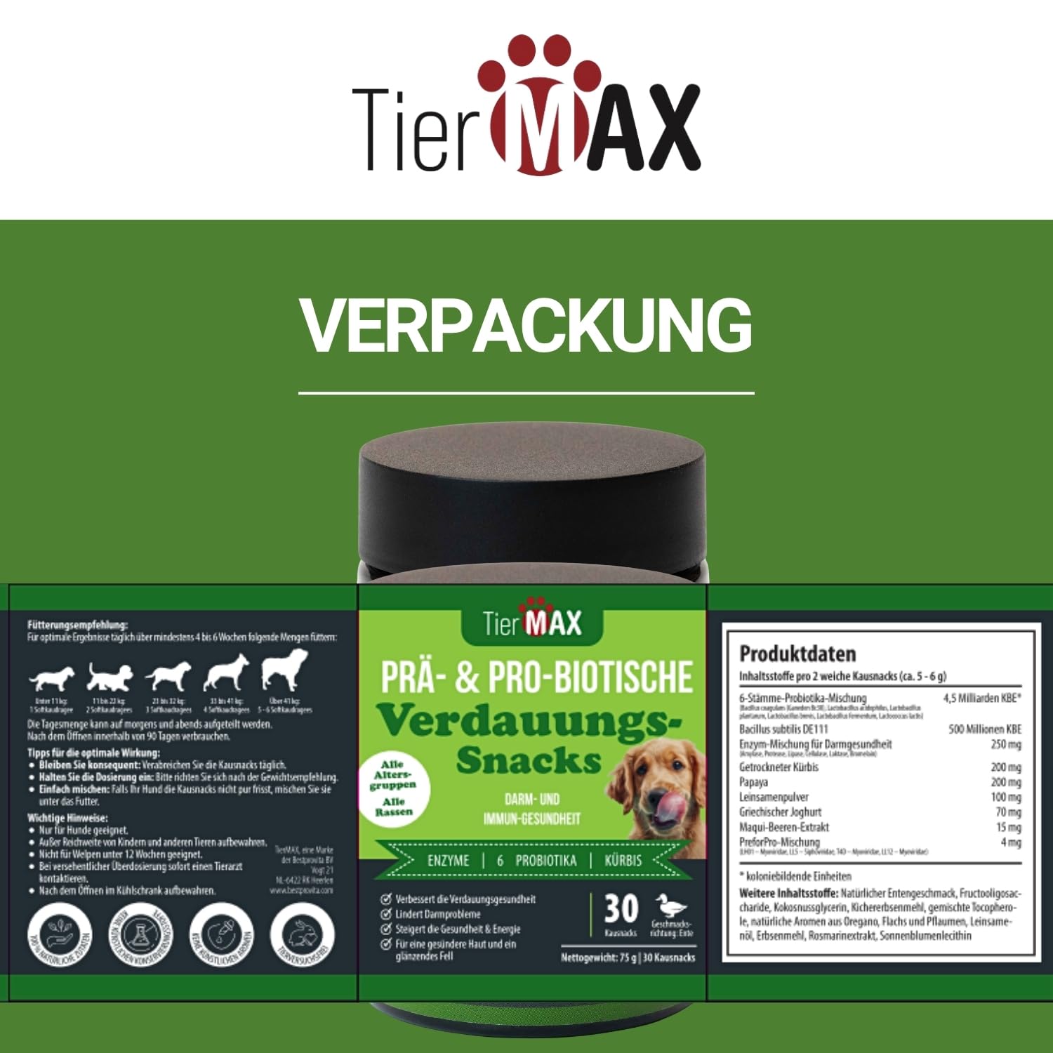 Friandises digestives pré & probiotiques pour chiens - (2 x 30 friandises douces pour chiens) - digestion et flore intestinale - Qualité supérieure et naturelle - Probiotiques pour chiens à