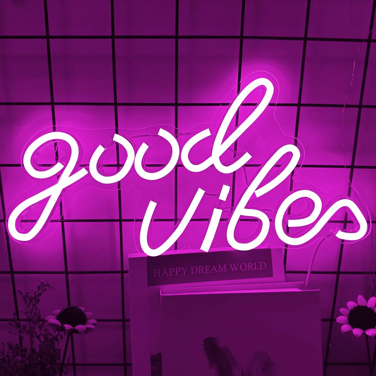 Pink Good Vibes Neon Signs for Wall Decor, Good Vibes LED