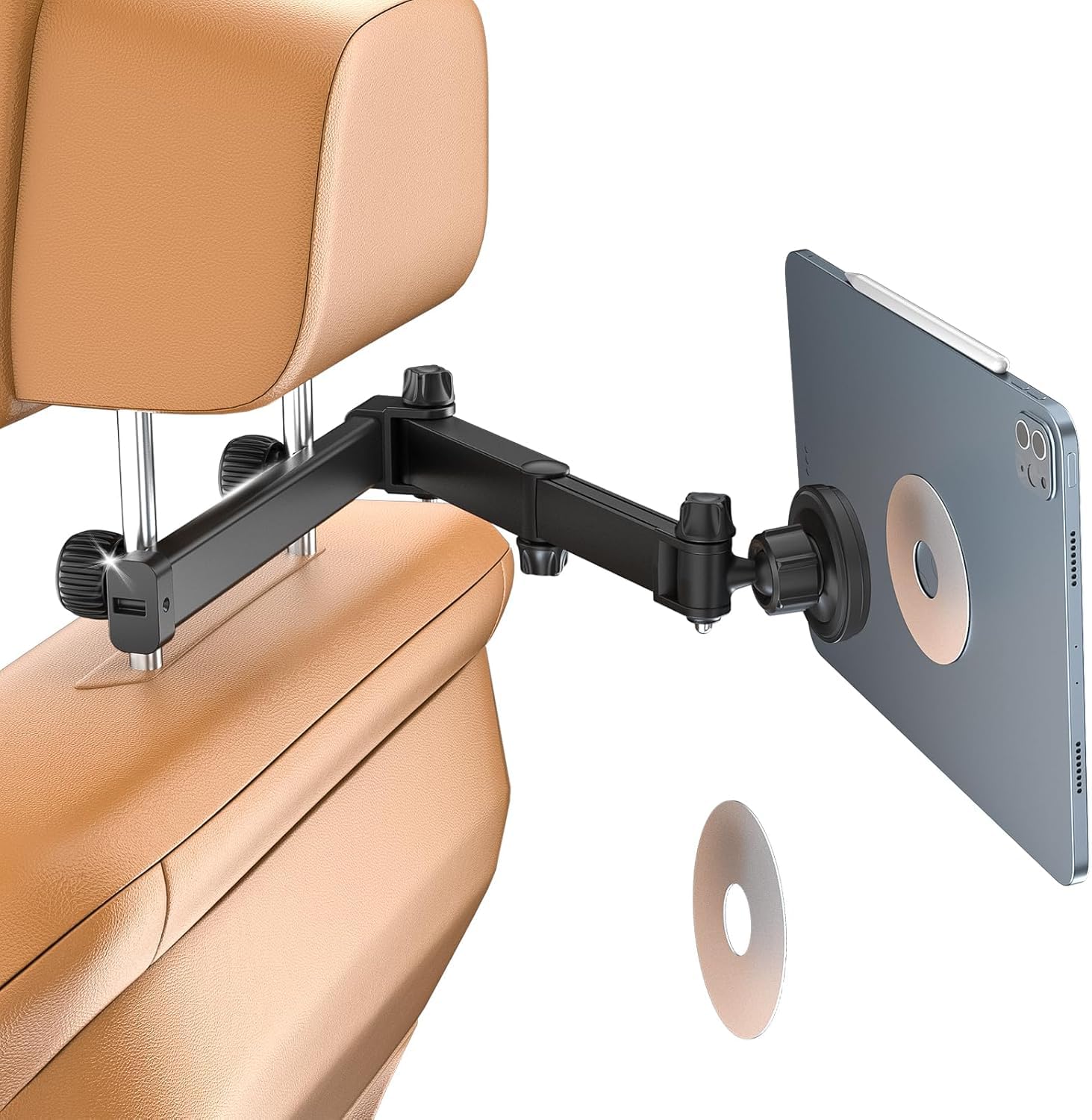 OHLPRO Support Tablette Voiture Magnétique [Bras Extensible Métal + Puissant Magnétisme] Support iPad Voiture Appuie-tête Rotative à 360° Porte Tablette Compatible avec Téléphones et Tablettes