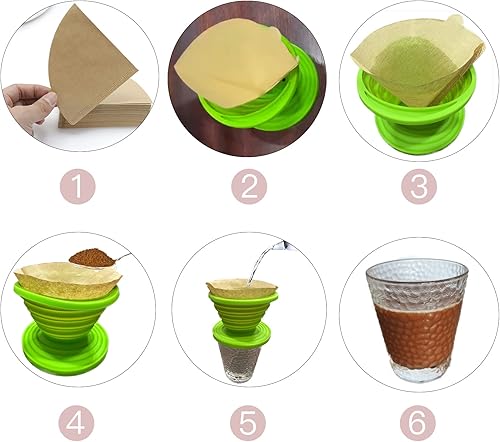 Miniatura 7 de Joyangy Filtro plegable para cafetera, gotero de café reutilizable, cafetera de goma con 5 filtros de papel, para el hogar, campamento, viajes,