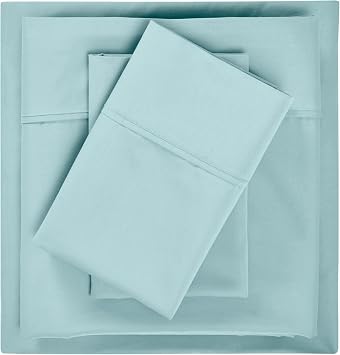 SUPERIOR Cotton Blend 600 TC Deep Pocket Sheet Set, Twin, Light Blue