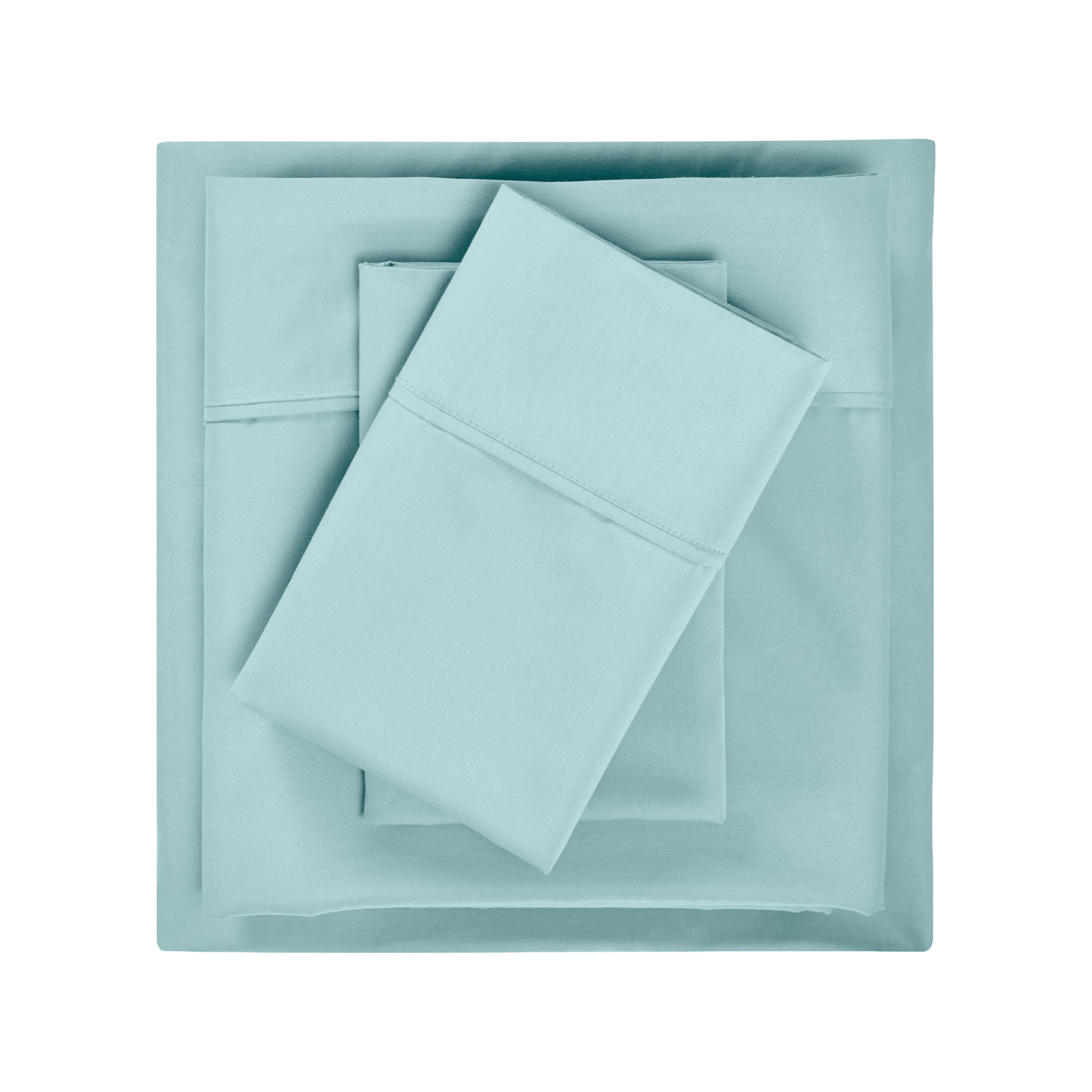 Draps 600 fils coton mélangé bleu clair doux résistant aux froissements