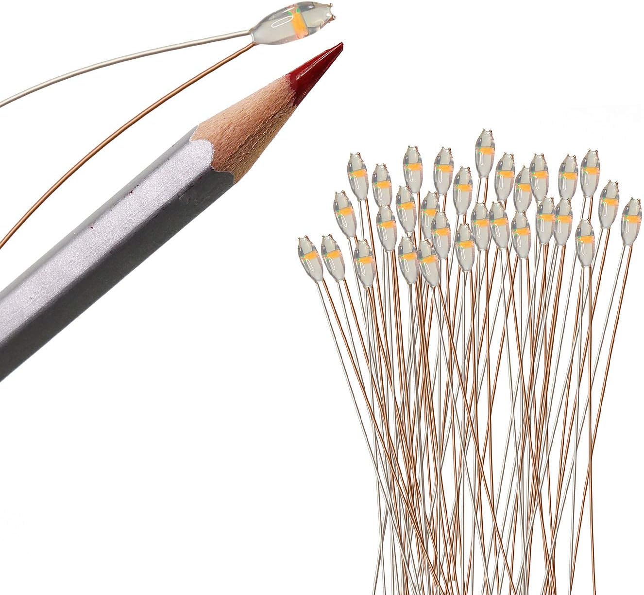 Evemodel 30pcs Pre-soldered Micro Litz Wire Yellow SMD 0603 LED Light 20cm Wire Resin Cover