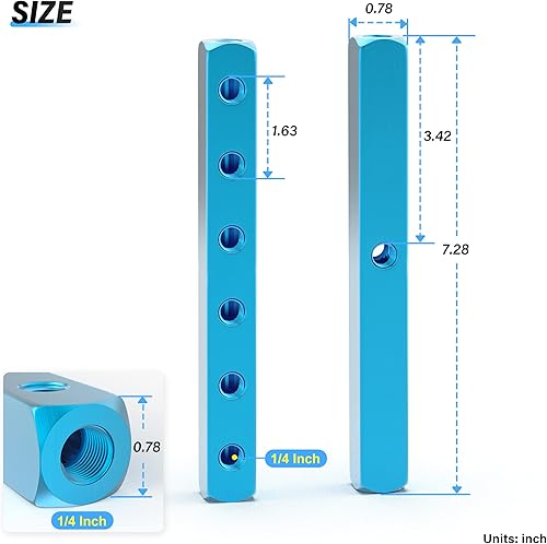 Miniatura 2 de TAILONZ PNEUMATIC 14 "azul 6 vías 9 puertos de derivación neumática bloque de aluminio colector neumático Distribución de aire Distribución de aire