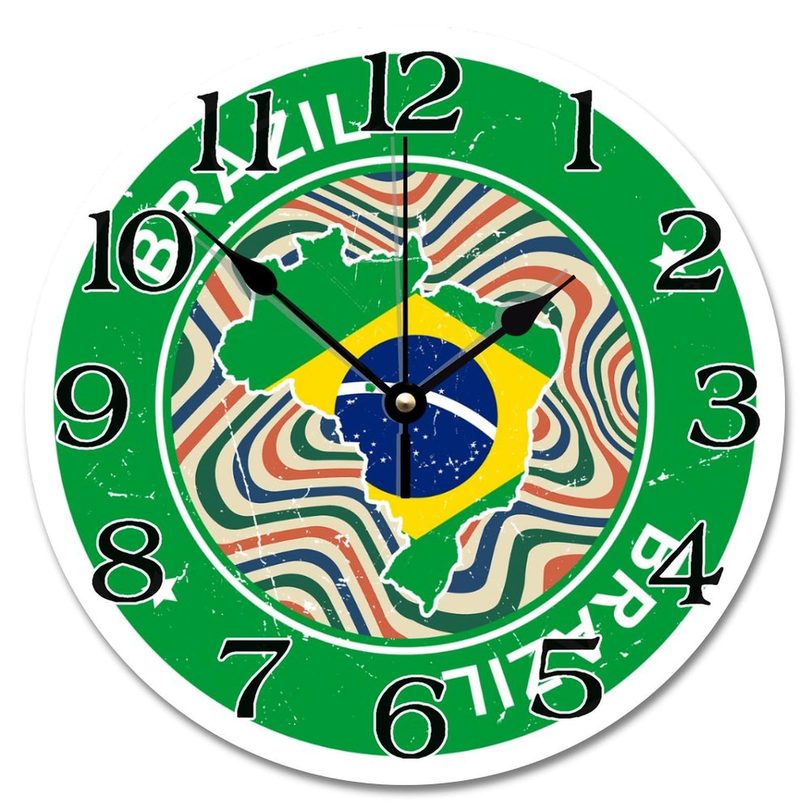 Horloge murale vintage drapeau Brésil rétro et colorée