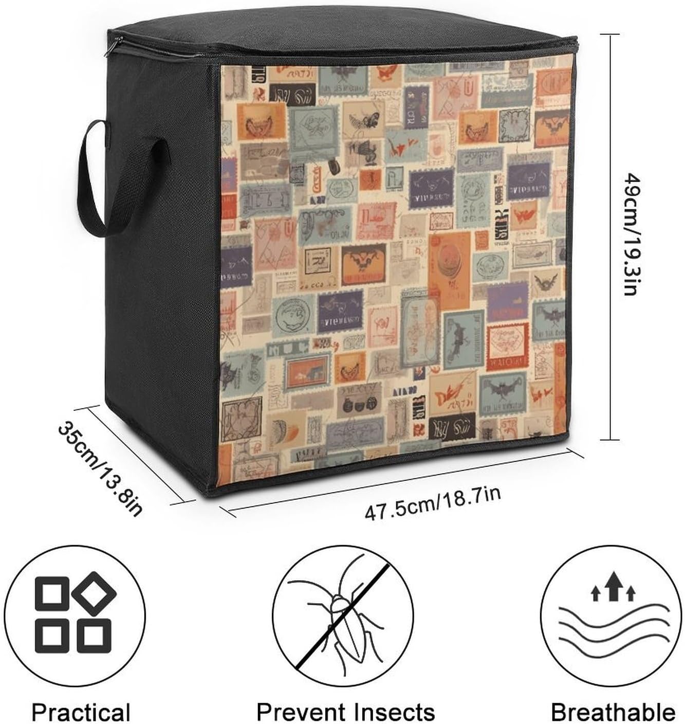 Postal Stationery Storage Bag with Zippers And Handle Extra Large Bedding Comforter Storage Bag Foldable Blanket Storage Bags Fabric Moving Bags for Closet Organizer (70L)