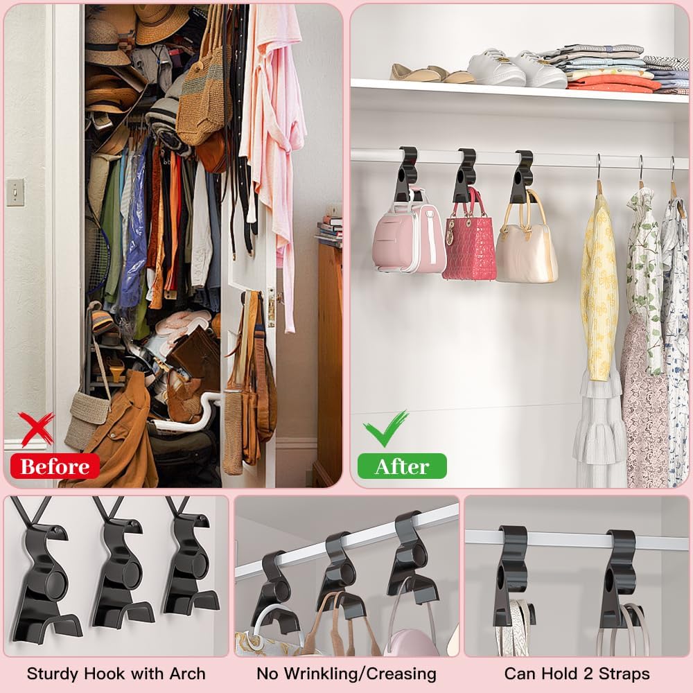 Premium Acrylic Purse Hanger Closet Set of 3, Purse Organizer for Closet Black, Purse Hanger Hook for Organizer Storage Purses Tote Bag Backpacks Handbags - Image 4