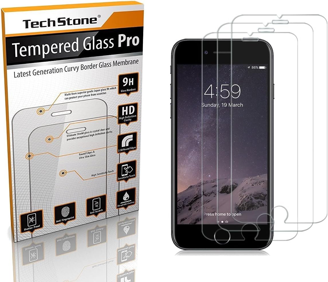 TechStone Screen Protector Glass for Apple iPhone 6 and iPhone 6s Tempered Glass Film, 3-Pack