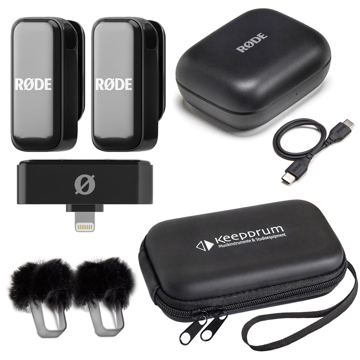 Rode Système de microphone sans fil micro sans fil iOS Light-ning avec étui souple Keepdrum