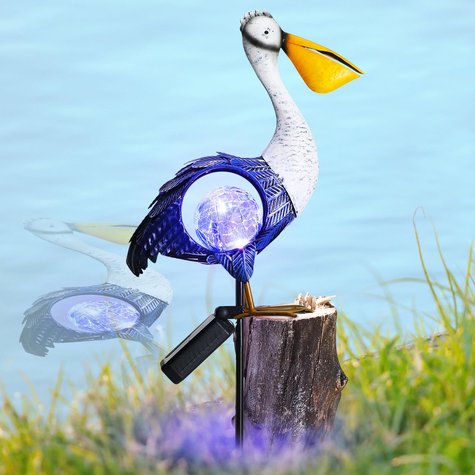 VIHOSE Solar Metal Pelican Statues Pelican Garden Sculpture