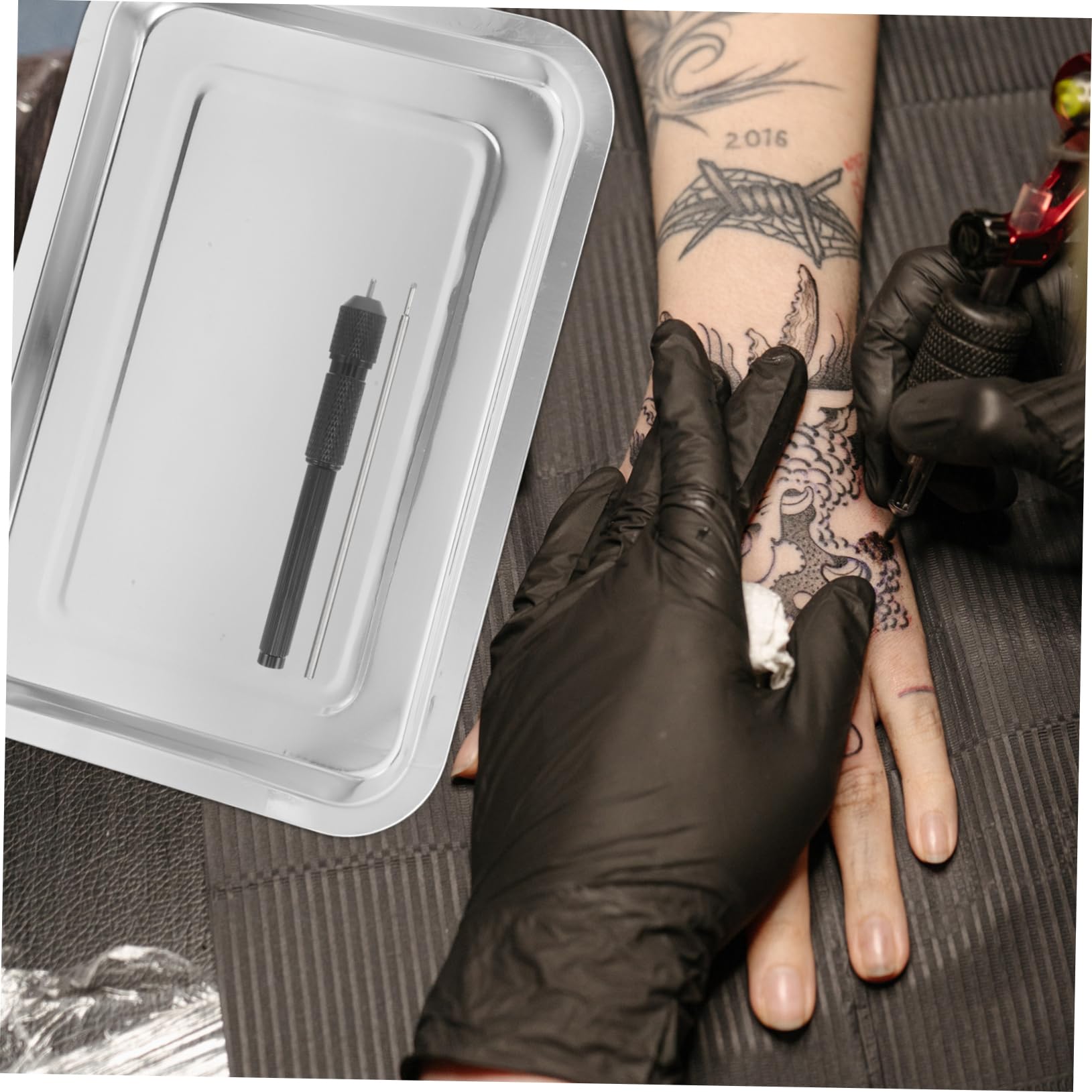 Plateau de Tatouage Plat en Acier Inoxydable 2 Pièces Argenté | Plaque Tatoueur pour Station de Tatouage, Facile à Nettoyer, Ne Se Déforme Pas