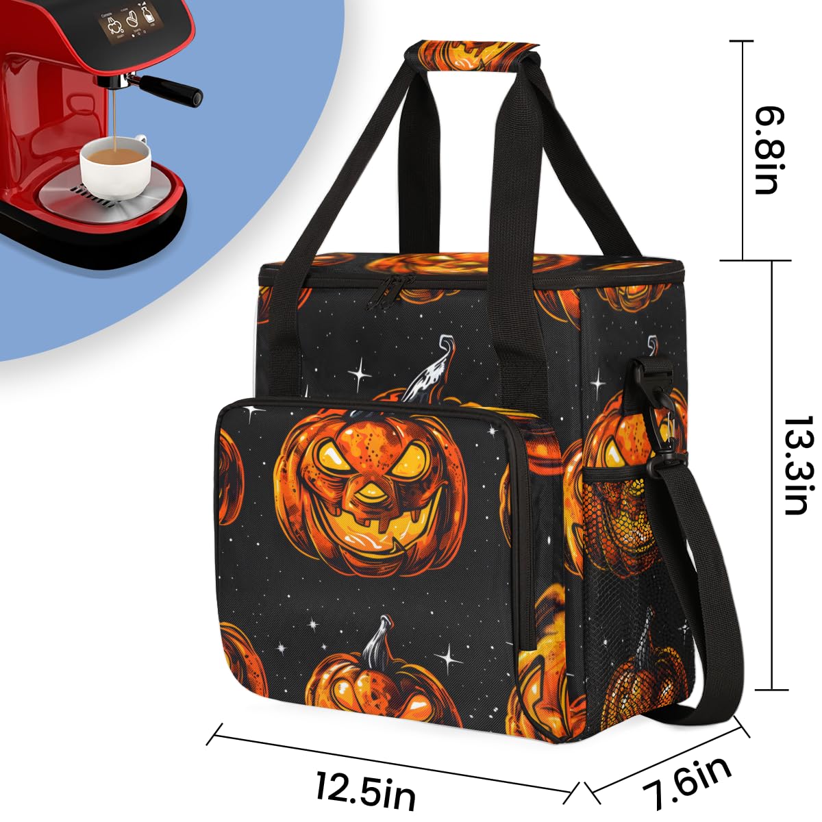 Cartoon Pumpkin Coffee Maker Carrying Bag, Retro Pumpkin Travel Storage Bag Compatible with K-Mini or K-Mini Plus, Single Serve Coffee Brewer Carrying Case with Multiple Pockets & Shoulder Strap